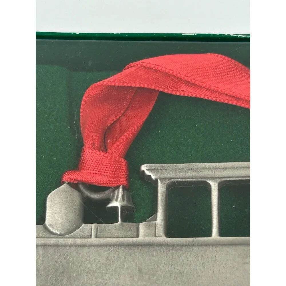 Genuine Pewter Train Christmas Ornament Holiday Tree Decor Red Ribbon VTG USA